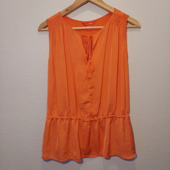 Joe Fresh Bright Orange Sleeveless Boho Peplum Blouse with Tassel Tie Size S - Picture 2 of 8